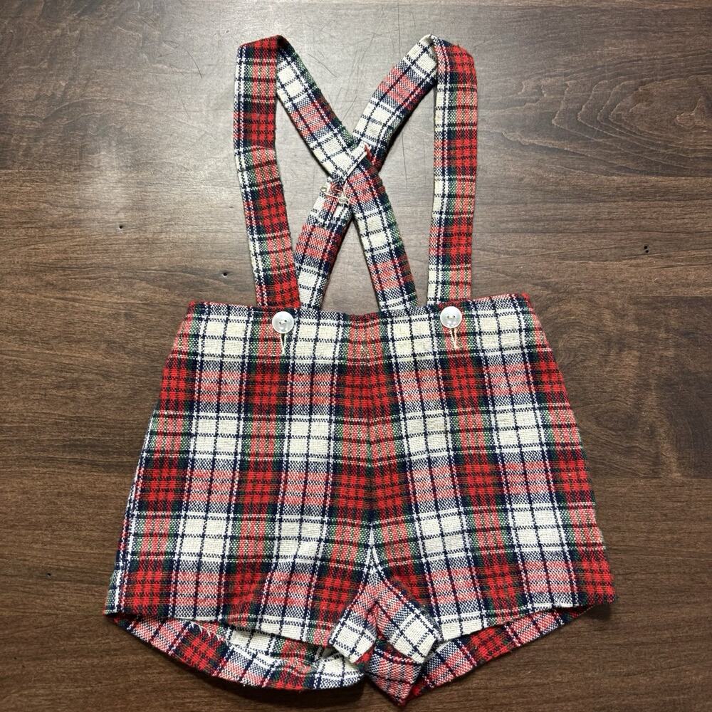 Vtg Size 2T Plaid Shorts w/ Suspenders Tartan Wool Blend Imp Originals Preppy